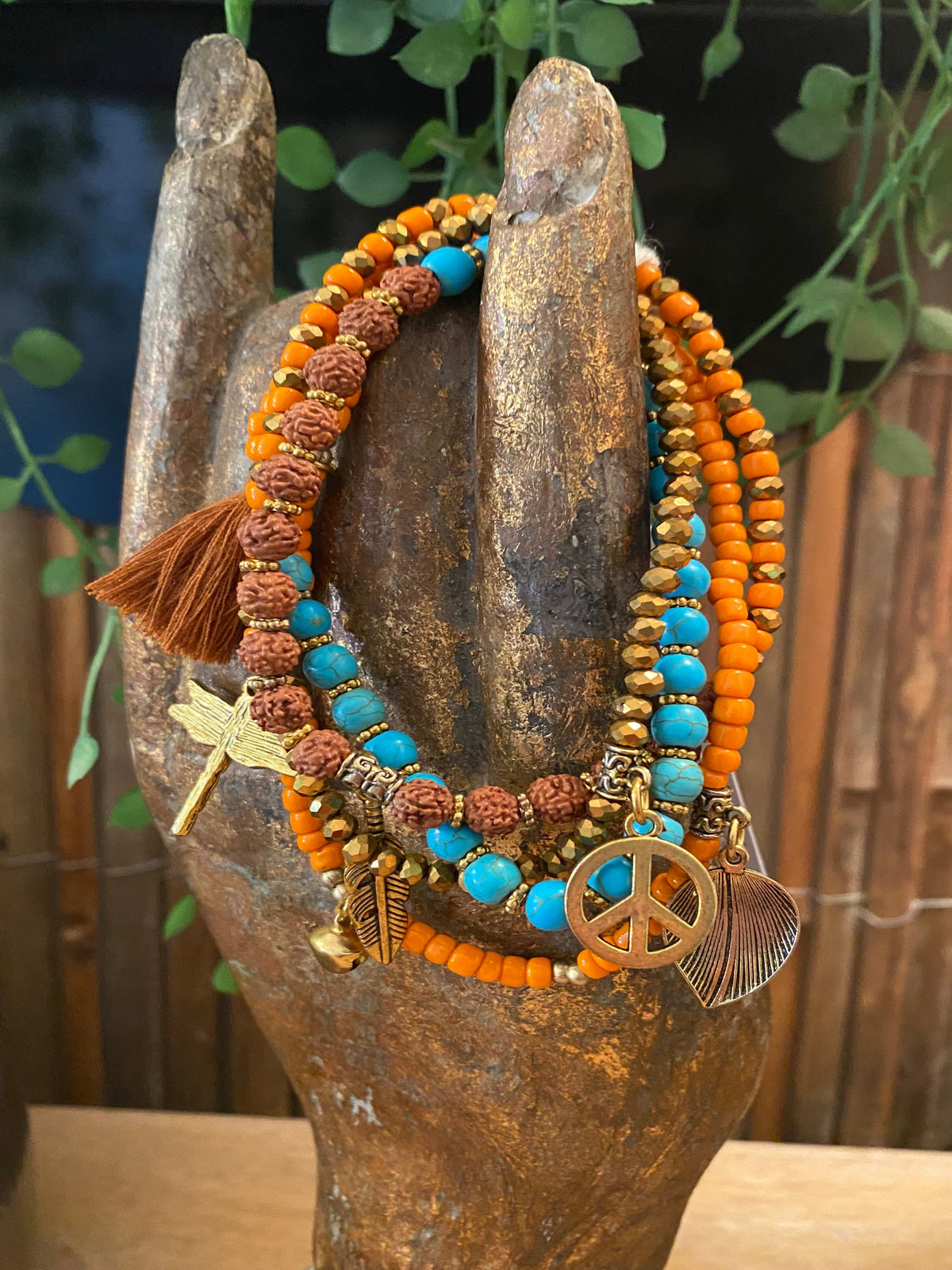 SUKAAH handmade orange beaded necklace and bracelet set, bold summer jewellery crafted for sun-soaked resort styling