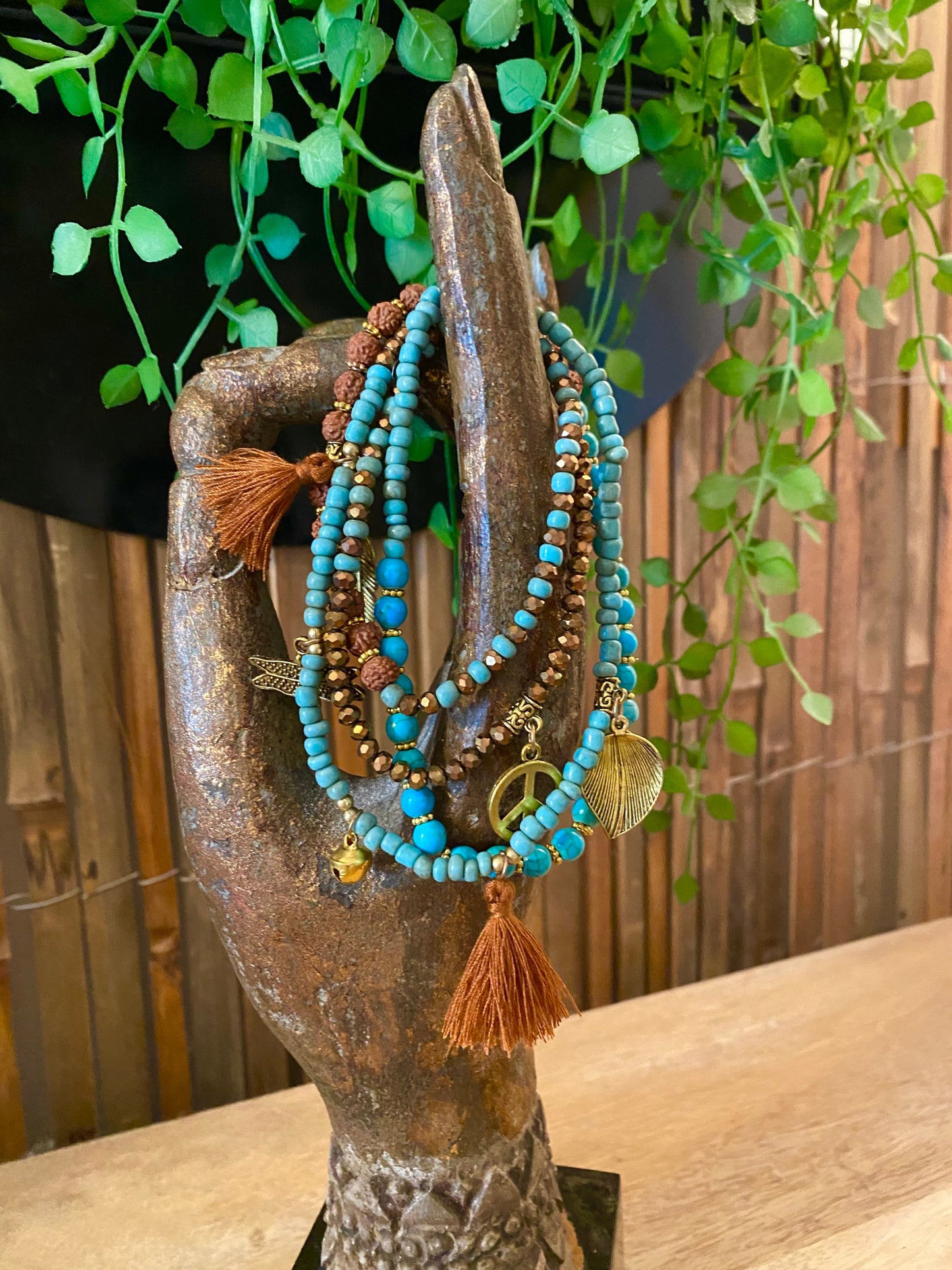 SUKAAH handmade blue beaded necklace and bracelet set inspired by ocean tones, lightweight statement jewellery for warm climate wear