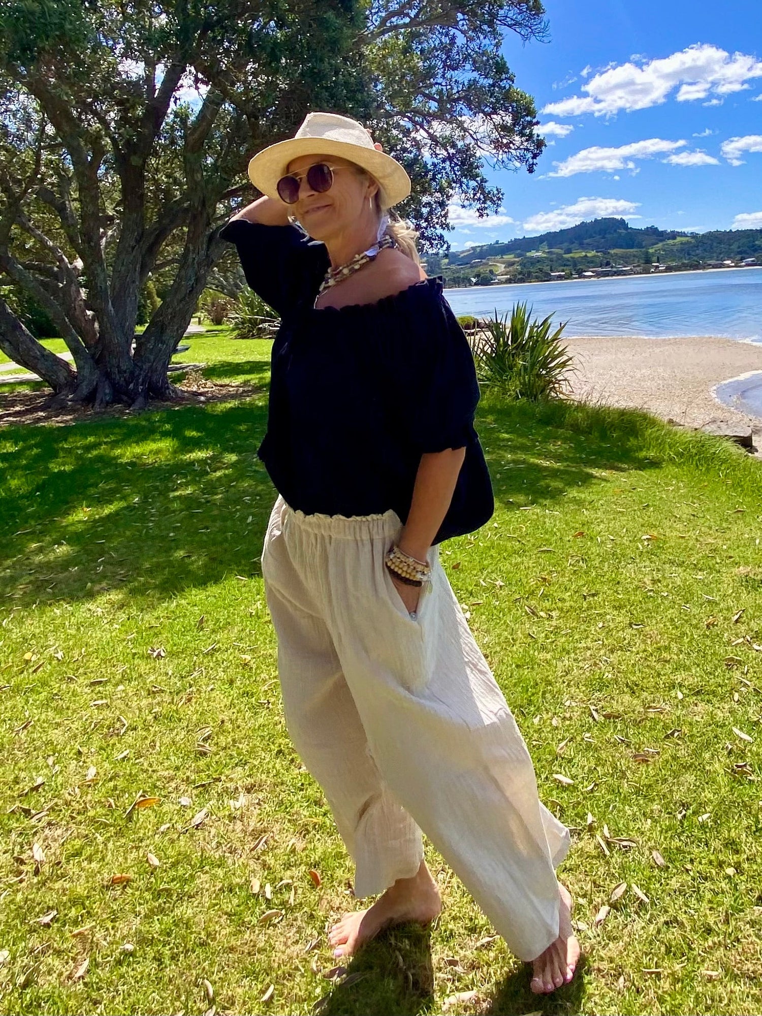 Women’s ramie pants collection in breathable natural fibre, sustainable summer clothing Australia