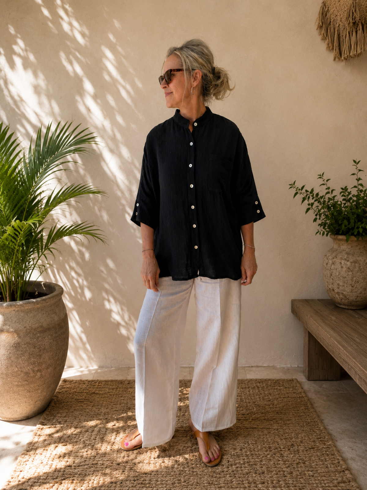 Lightweight Cotton Crush  shirt in in black by Sukaah.