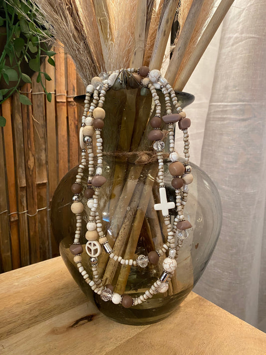 Close-up of SUKAAH handmade beaded necklace showcasing textured beadwork and artisanal craftsmanship