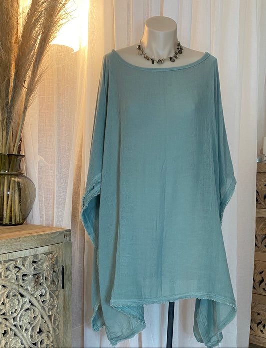 Front view of breathable ramie V-top cover-up highlighting natural fibre texture by Sukaah