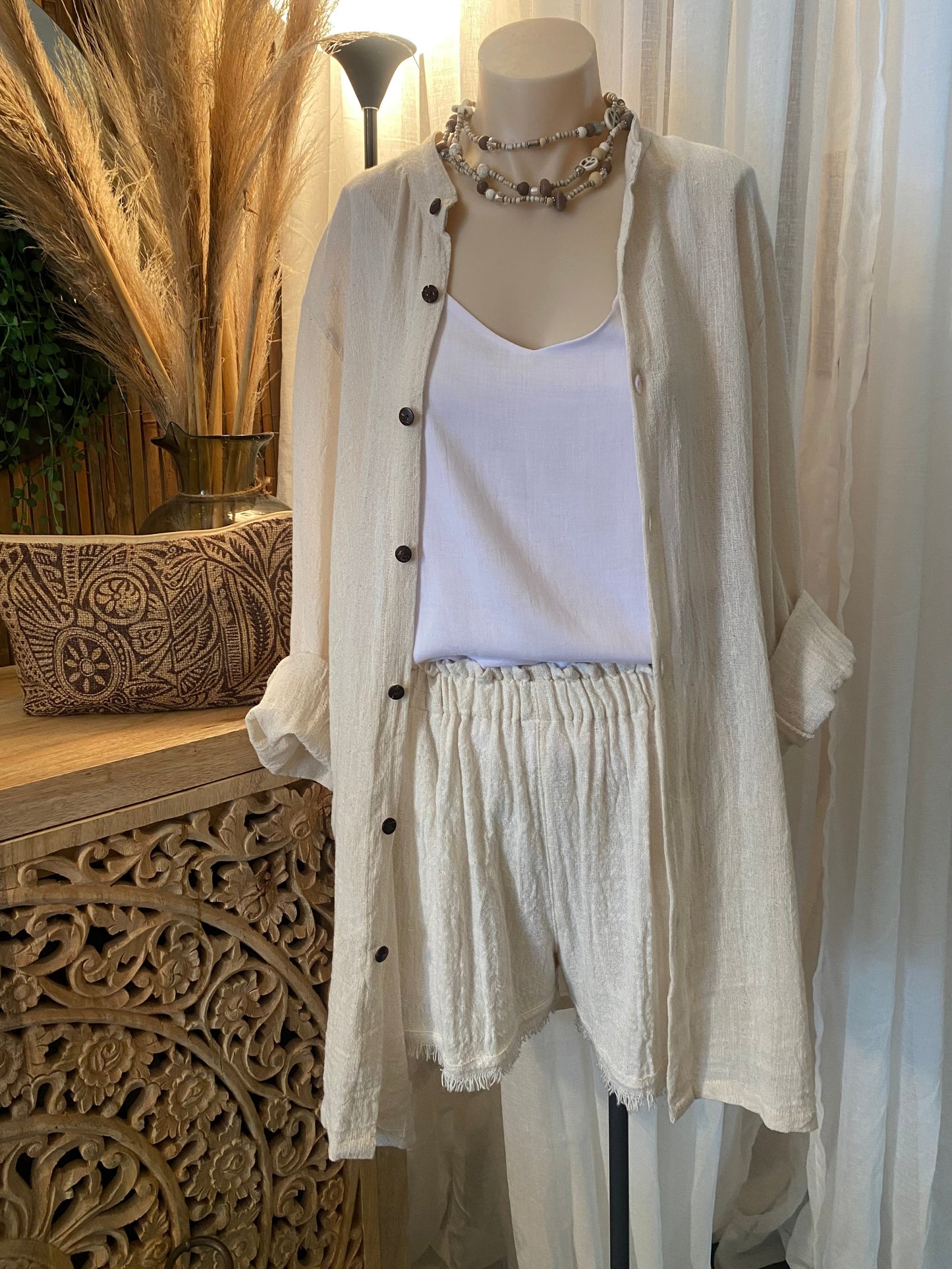 Relaxed SUKAAH ramie natural fibre Korean cover-up shirt in natural – warm climate style