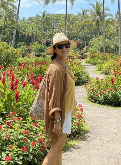 Lightweight women’s ramie top crafted from sustainable natural fibre by Sukaah.