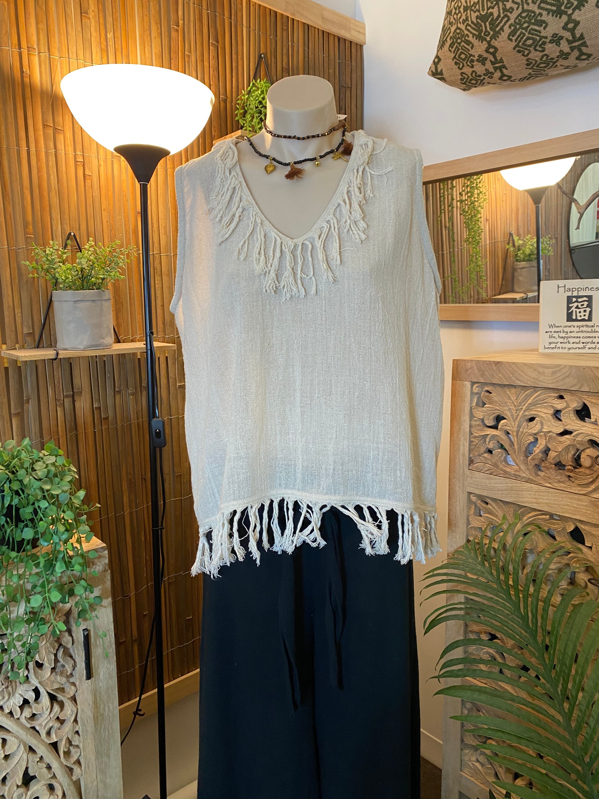 Sukaah sustainable ramie sleeveless top with relaxed feminine silhouette. Natural in colour 