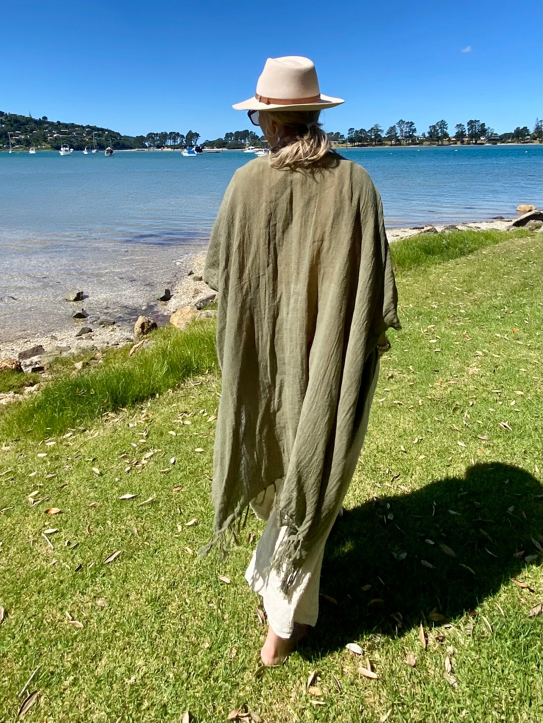 Breathable ramie kimono jacket in olive  – Sukaah women’s clothing Australia collection.