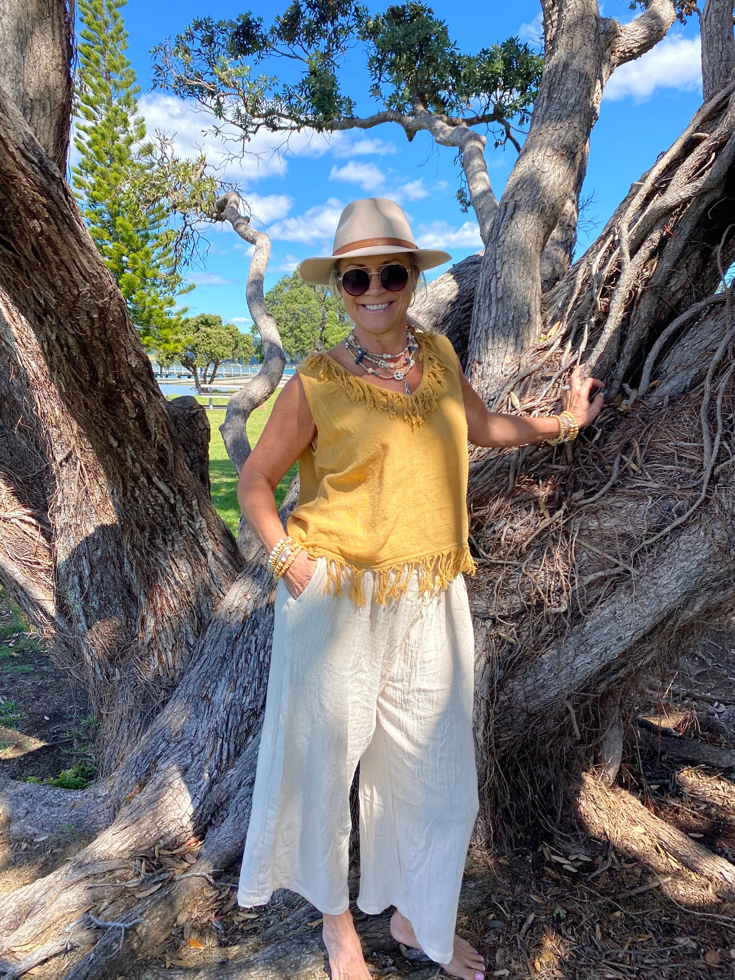 Breathable high-waisted ramie pants for women – sustainable Australian fashion by Sukaah.