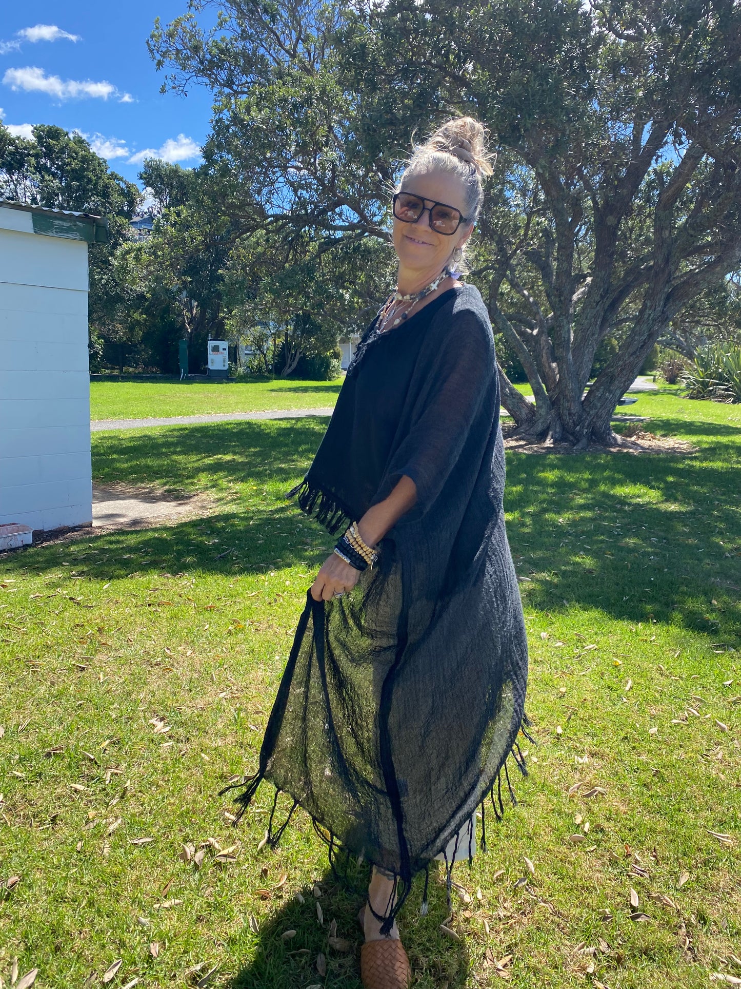 Sustainable women’s clothing Australia – Sukaah black ramie kimono jacket.