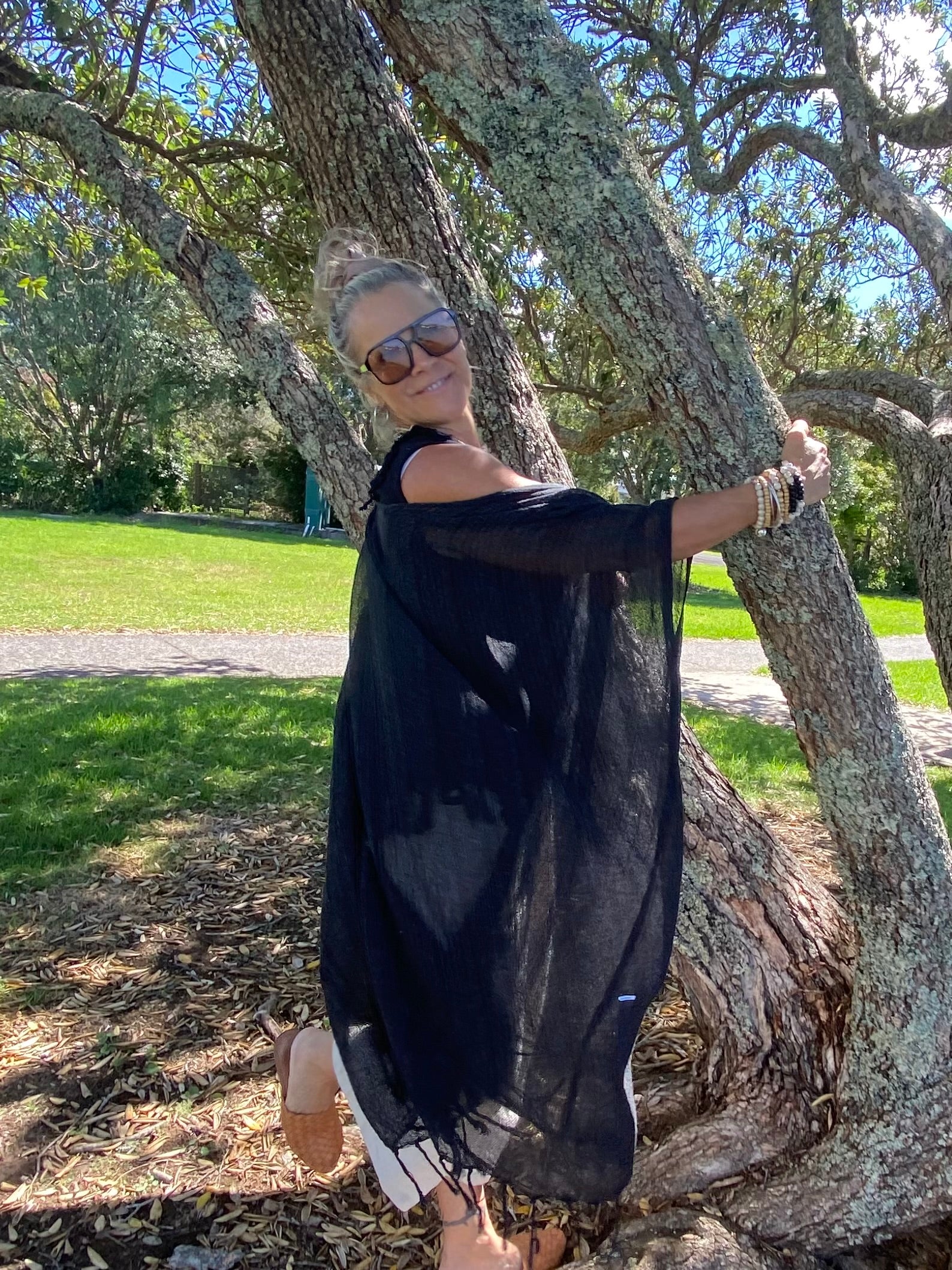 Lightweight natural fibre black kimono jacket,  summer wear Australia 