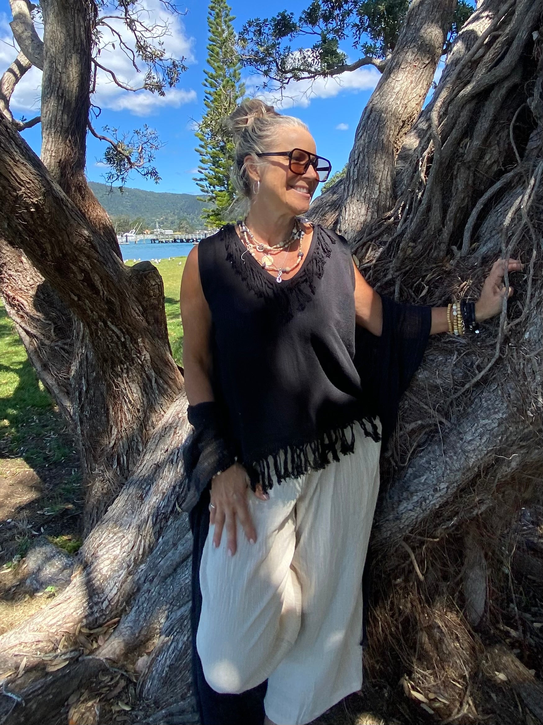 Sukaah eco-conscious ramie blouse styled for effortless Australian summer wear.