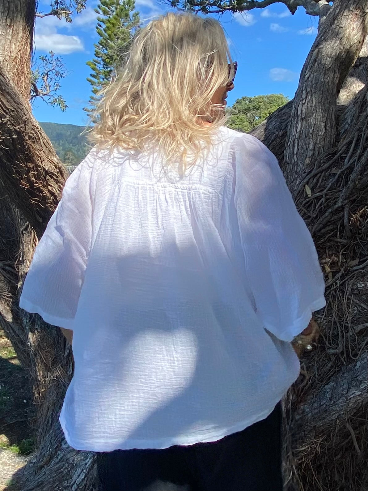 Sukaah women’s ramie Ibu top in natural fibre – breathable sustainable clothing Australia.