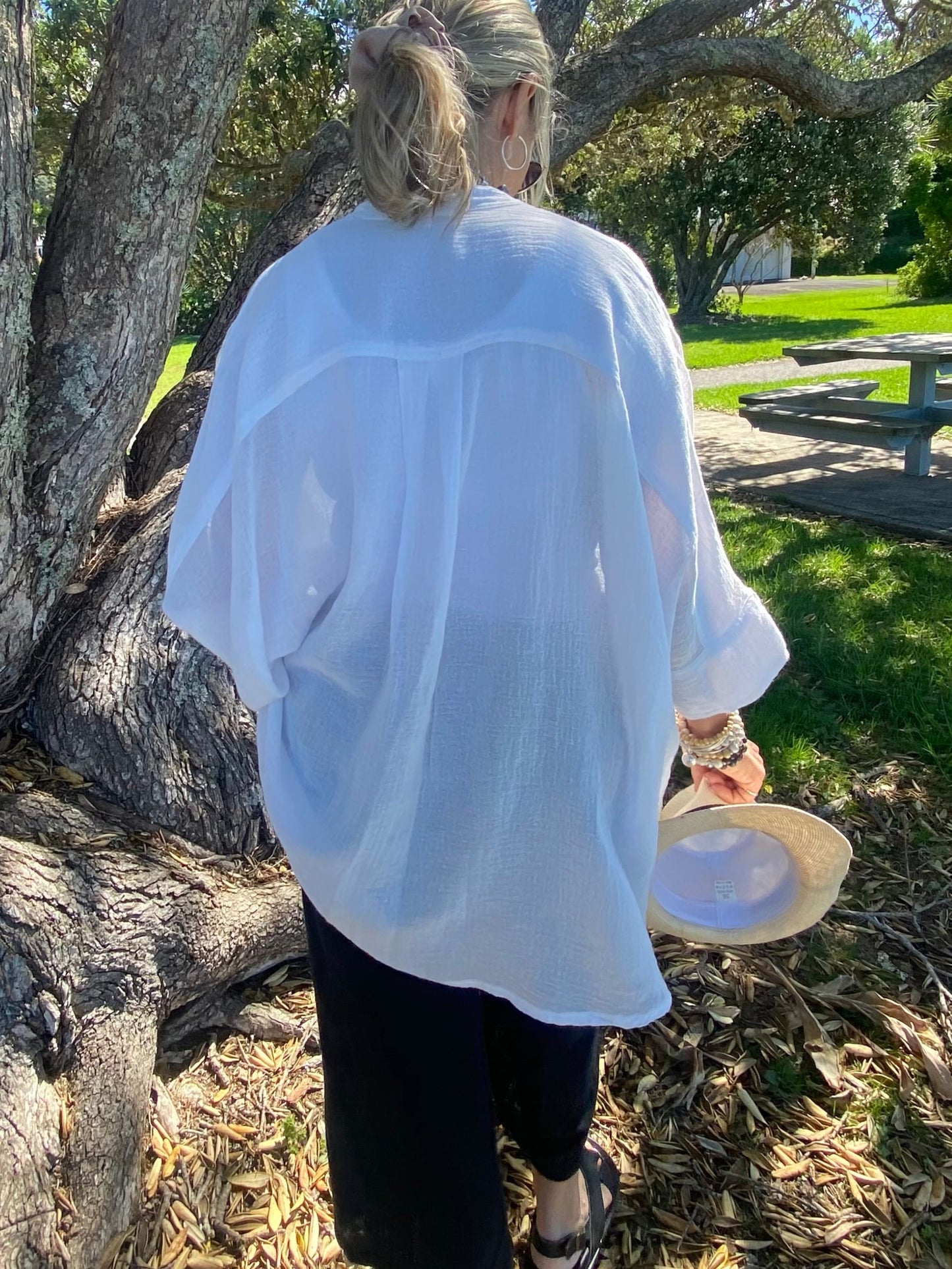 SUKAAH ramie natural fibre Isabella Bag Shirt in white – women's natural fibre clothing Australia