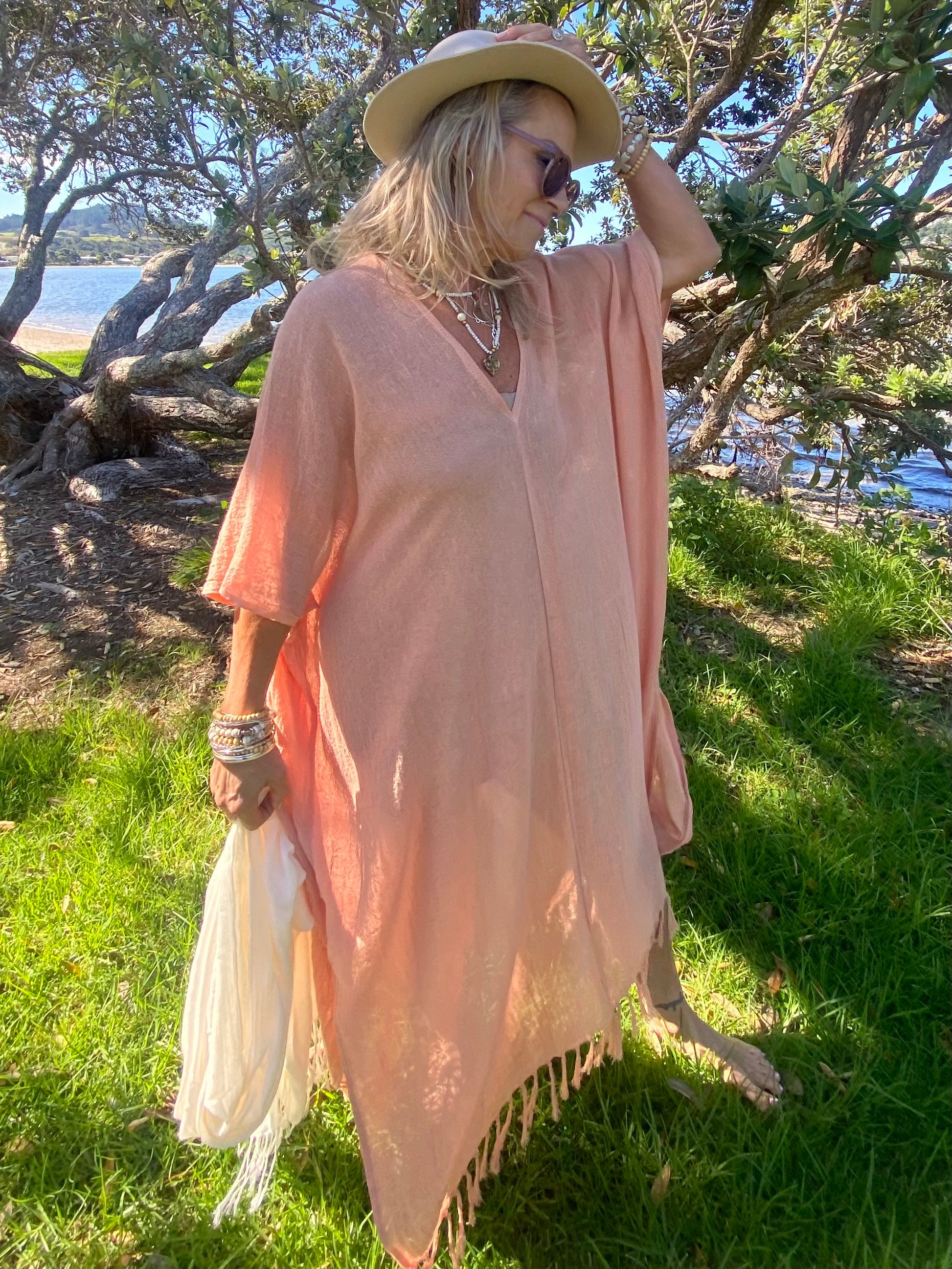 Sukaah women’s ramie natural fibre kaftan – lightweight breathable sustainable clothing Australia.