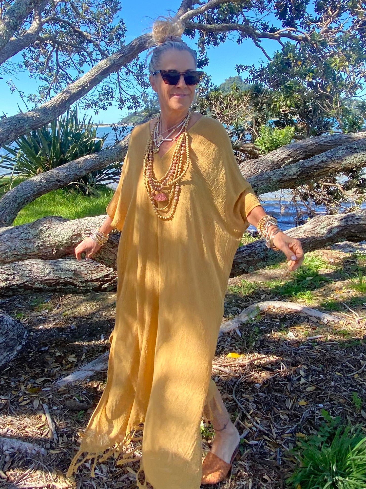 Natural fibre ramie kaftan Australia – lightweight sustainable women’s clothing by Sukaah.