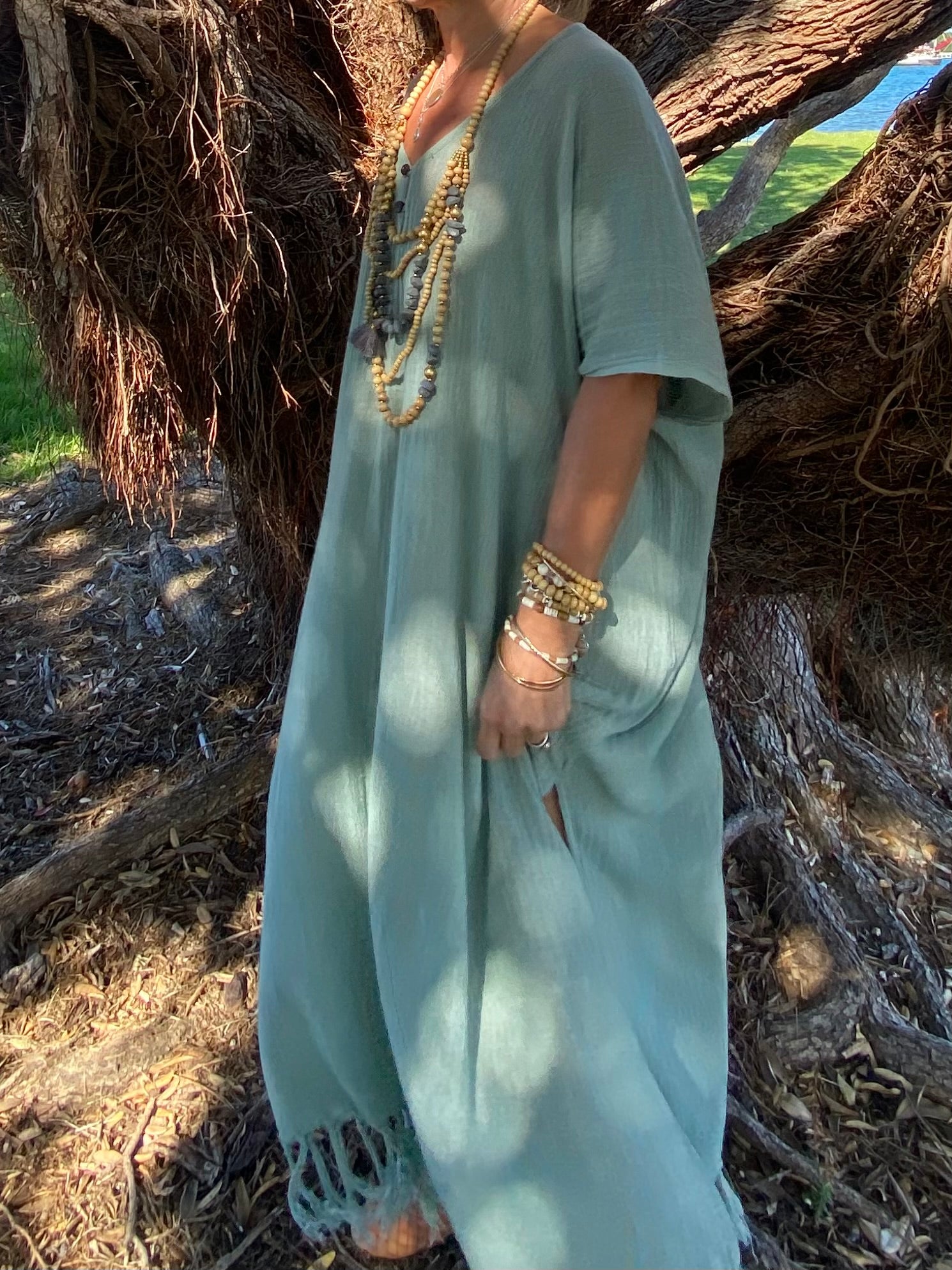 Sukaah breathable natural ramie kaftan – sustainable women’s fashion Australia.