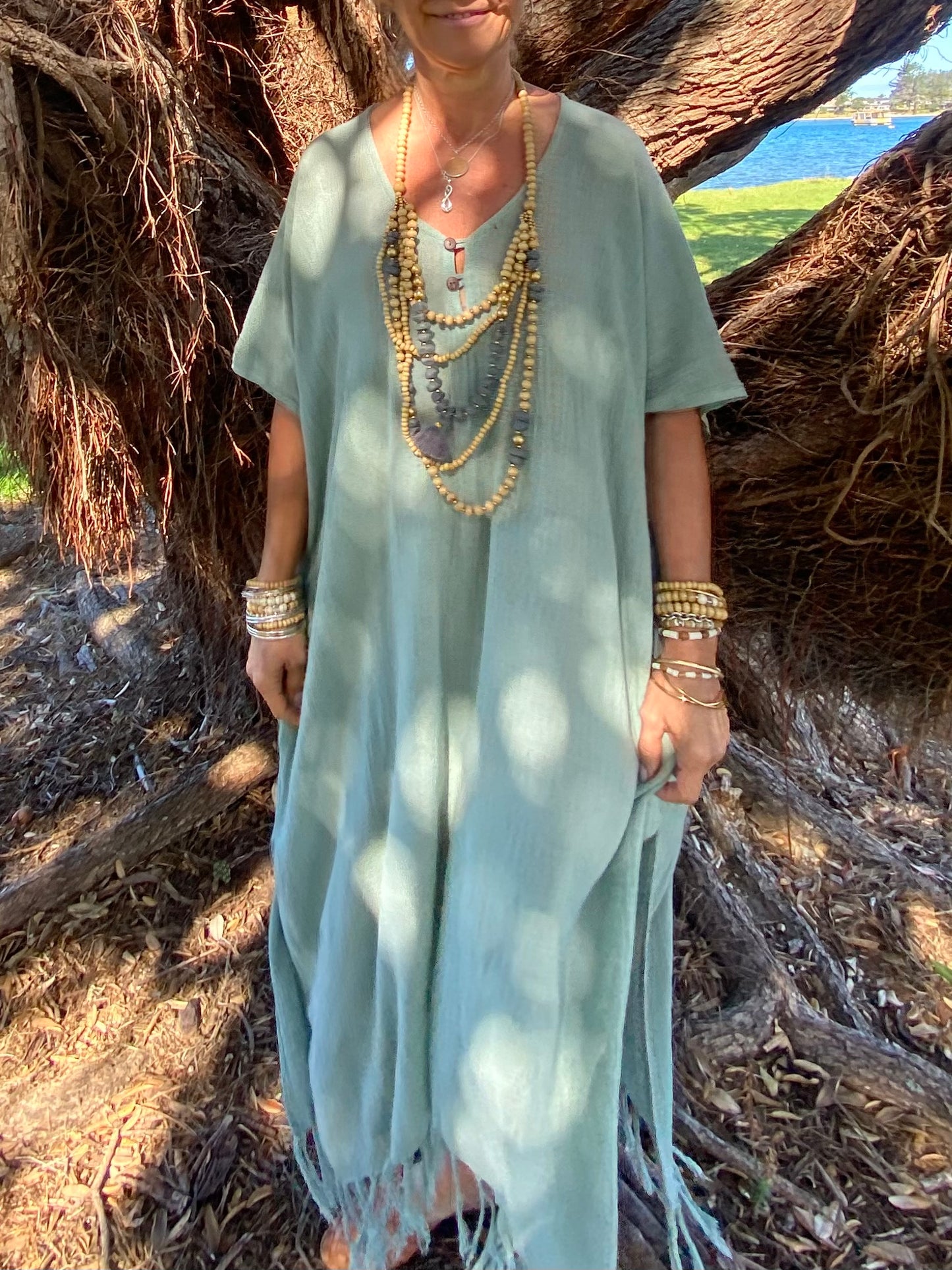 Lightweight sustainable ramie kaftan for women Australia – natural fibre clothing by Sukaah.