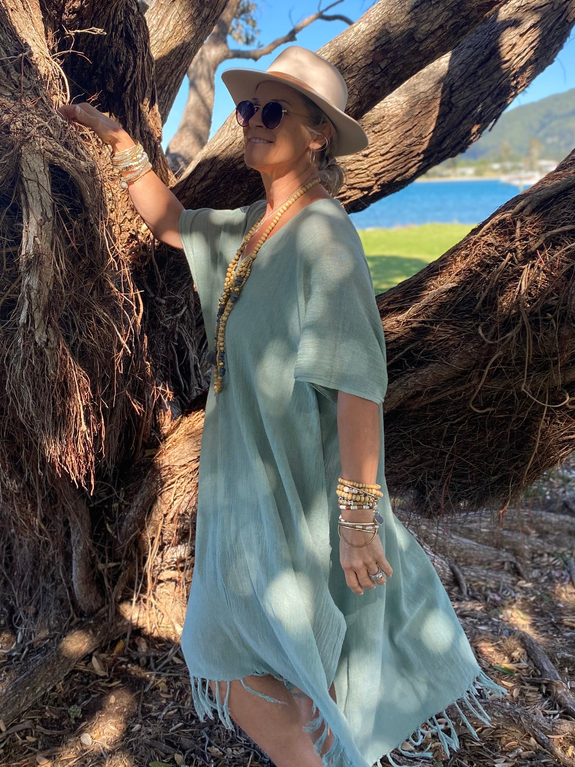 Sustainable women’s ramie kaftan Australia – eco-conscious natural fibre by Sukaah.