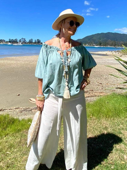 Ramie Peasant Top - Women's Relaxed Boho Summer Blouse | SUKAAH