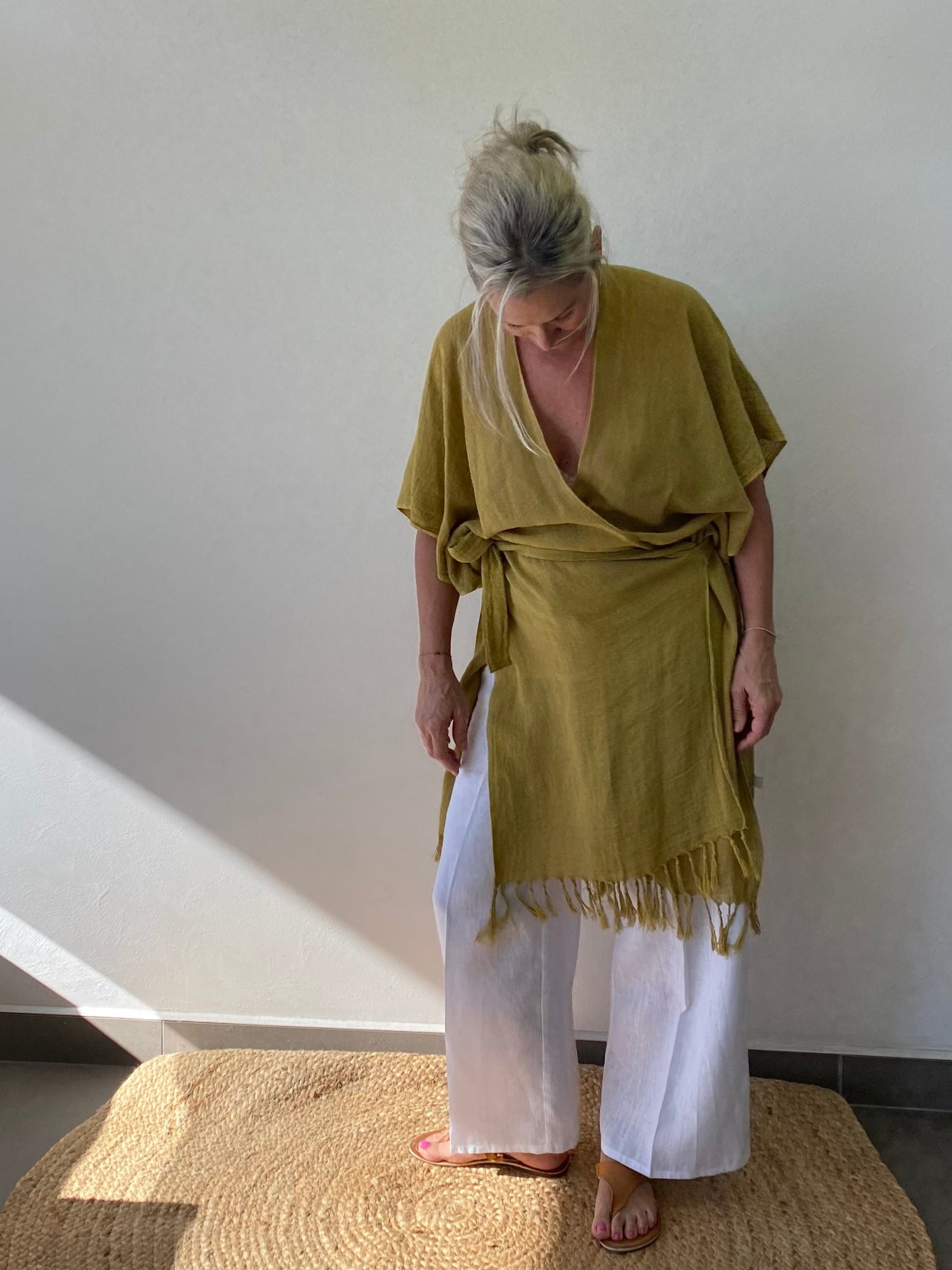 Women’s natural ramie wrap by Sukaah crafted for refined coastal styling.