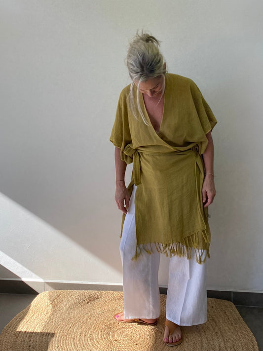 Women’s natural ramie wrap by Sukaah crafted for refined coastal styling.