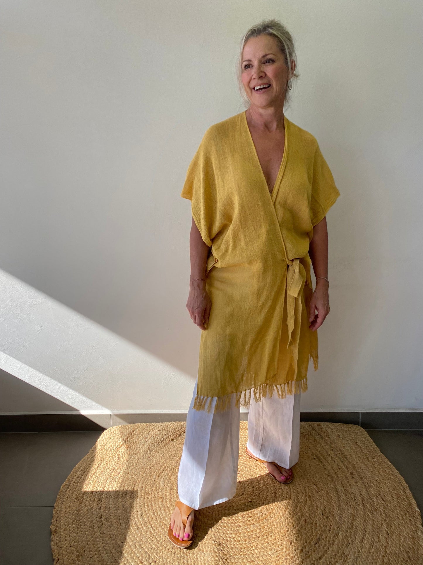 Natural fibre ramie wrap by Sukaah designed for warm climate dressing.