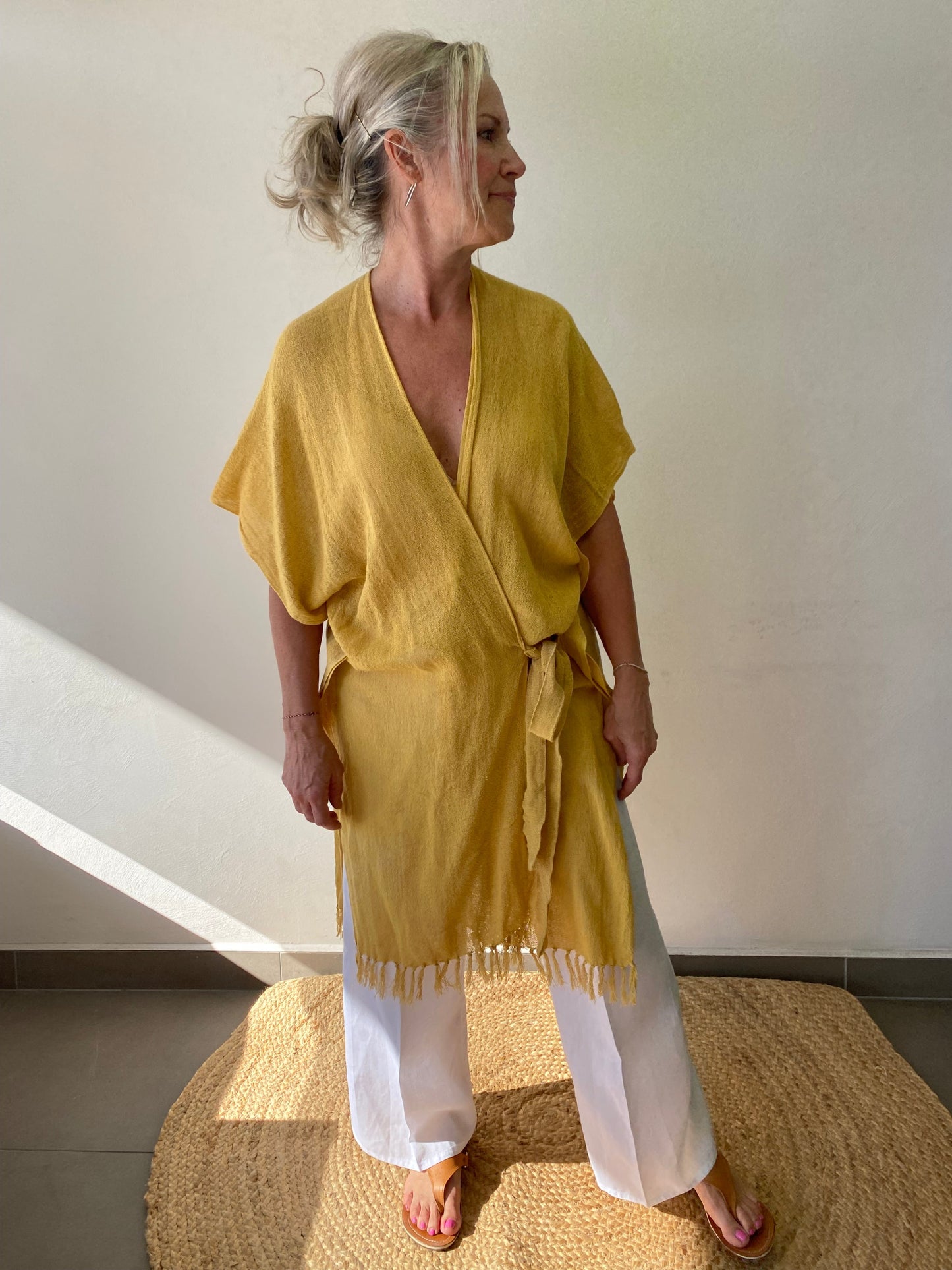 Sukaah eco-conscious ramie cover up with fluid drape and effortless structure.