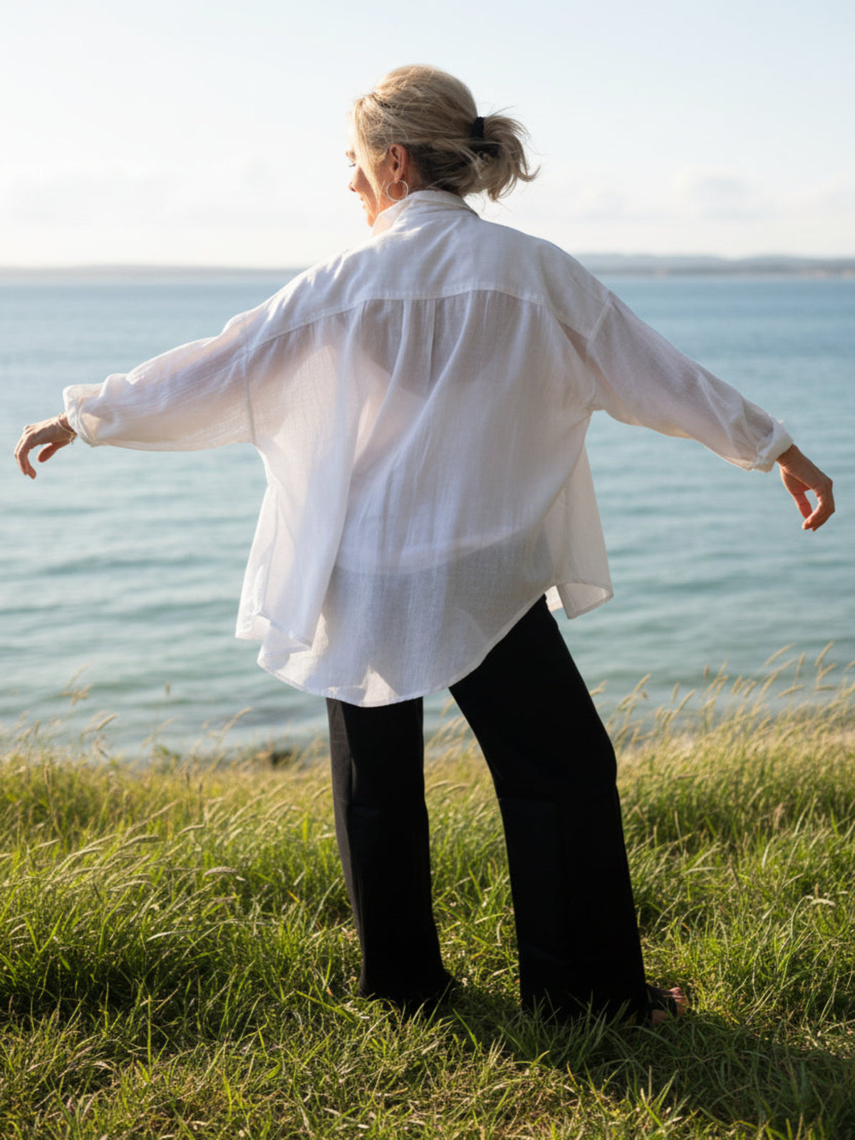 White linen oversized shirt relaxed resort style breathable natural fabric |SUKAAH