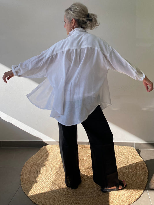White linen oversized shirt relaxed resort style breathable natural fabric |SUKAAH
