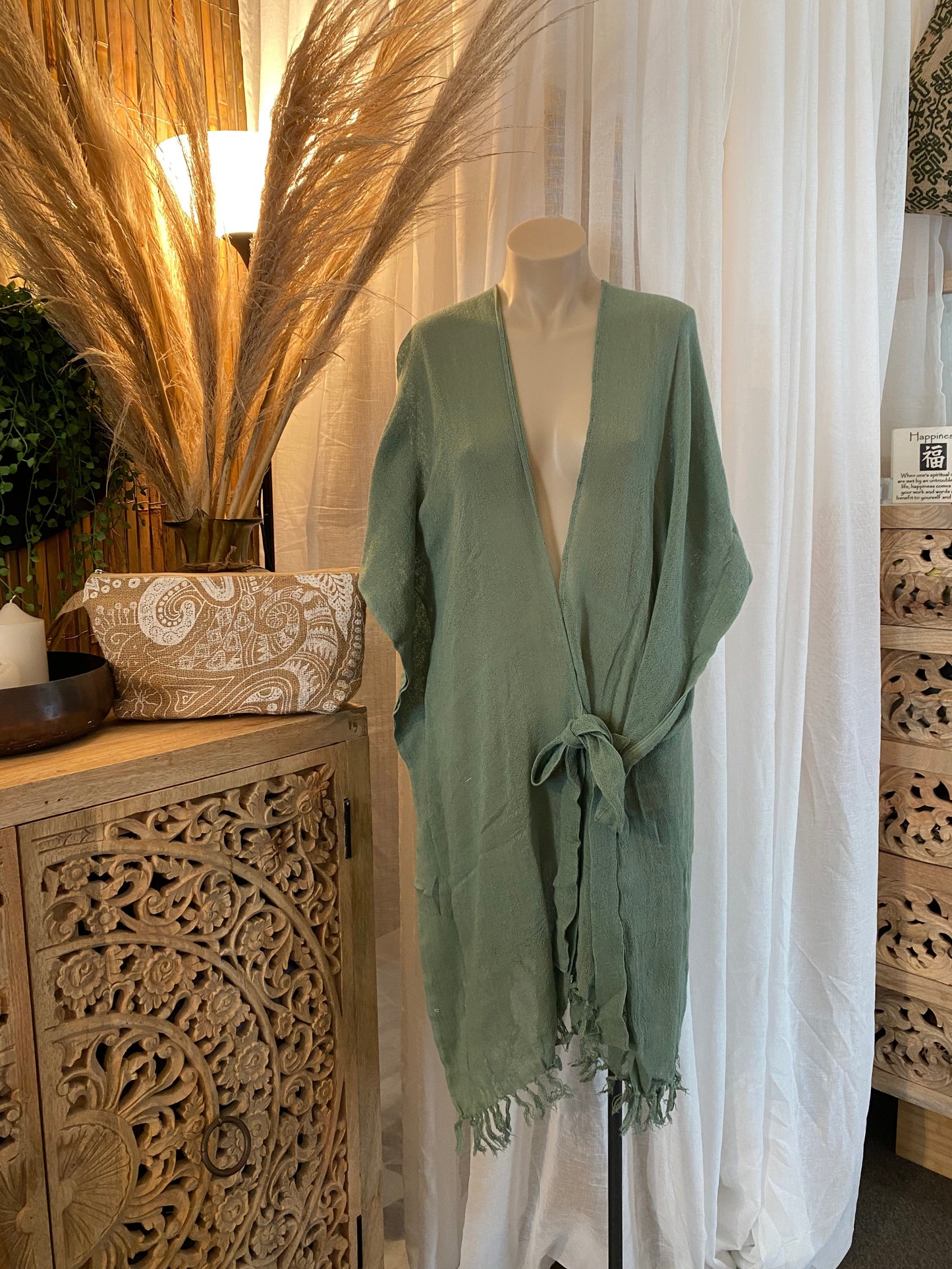 Women’s eco-minded ramie wrap by Sukaah for elevated everyday resort styling.