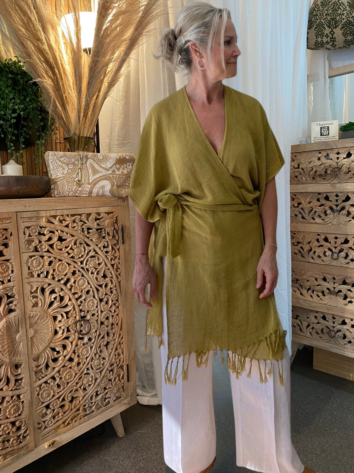 SUKAAH ramie wrap — versatile women's resort cover-up, natural fibre beach to bar styling, ethically  made and handwoven 